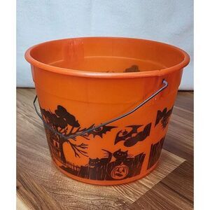 Vintage Halloween Cardinal Orange Trick or Treat Haunted House Candy Bucket Pail